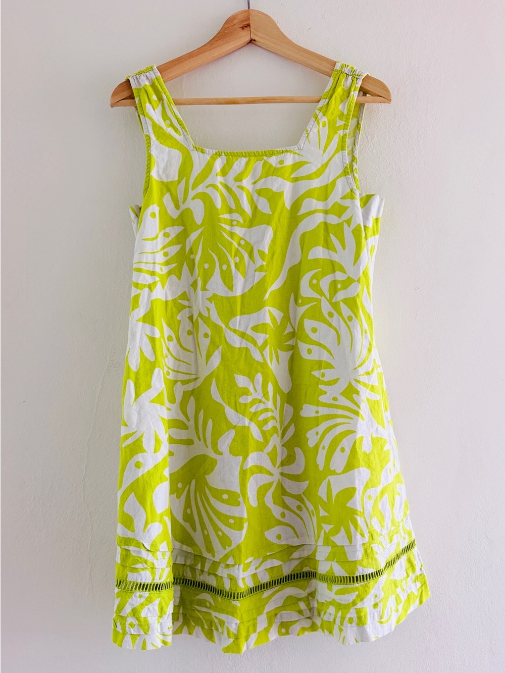 Linen blend Lime Green & white Printed Mini Dress
